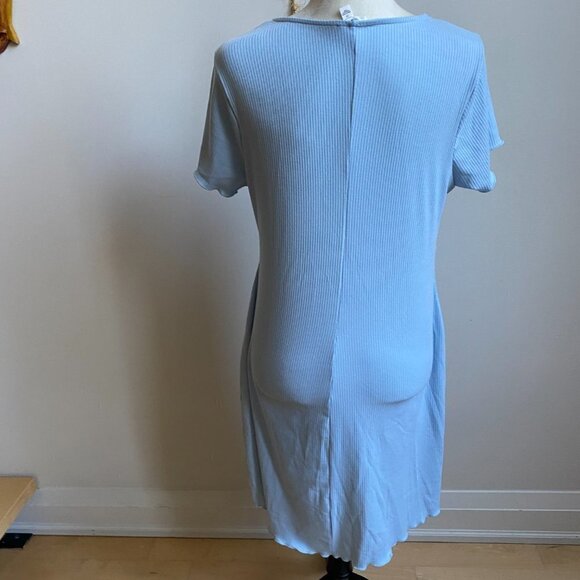 BP Women Blue Ribbed Tie Front Dress BNWOT Lettuce Edge Short Sleeve - Picture 5 of 8